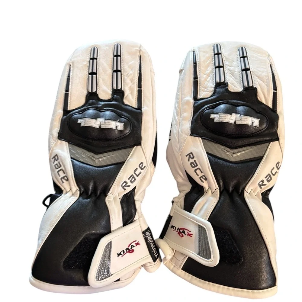 Level Women’s White Goat Leather Race Mitt Sz M/8 Adjustable Wrist Lined Grips